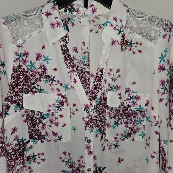 Candie's Floral and Lace Button Up Blouse in a Misses size Small - Picture 4 of 13